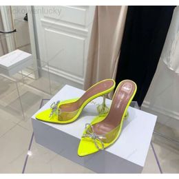 amina muaddi Luxe Designer sandalen Nieuw helder Begum Glas Pvc Kristal Transparant Slingback Sandaal Hakpompen 100 mm met kristallen verfraaide pantoffels GELE schoenen