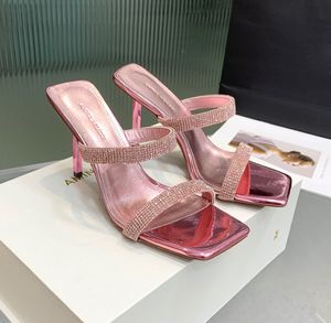 Amina muaddi strassketting pantoffels met vierkante neus Naaldhaksandalen 11 cm luxe ontwerpers damessandalen van topkwaliteit avondfeest bruidsmeisjesschoenen