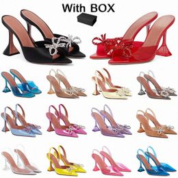 Amina muaddi Rosie Sandalen met kristallen verfraaid Designer Dress Shoes Satijnen puntige slingbacks Bowtie pumps Luxe damesschoen met hoge hakken 06f0#