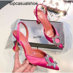 Amina Muaddi Sandals kristal-verrijkte vrouwen Satijnen Kwaliteit Begum Slingback Pumps Crystal Elasticated Strap Shoes High 8cm OQF