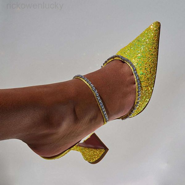 Amina Muaddi Shine Womens Muaddi Decoración Decoración Moda de moda Sandalias Diseñador de lujo Partido de la noche zapatos de sandalia de tacón de alto tacón