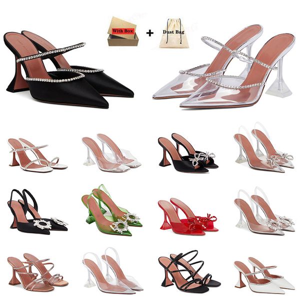 Amina muaddi pour femmes chaussures de robe rose sandales rouges 90 mm cristal effiloché la bobine talon talon de pantoufle claire femme de luxe d'été designers chaussures sandales banquet