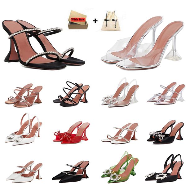 Amina muaddi pour femmes chaussures de robe sandales en cuir sole designer hauts talons diamants clairs décoration banquet mule femme chaussures de soie mariage