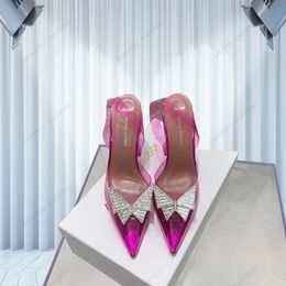 Amina Muaddi Dames Sandalen Leer Sole Designer Hoge hakken 10 cm Crystal Butterfly Diamond Chain Decoratie Banquet Vrouwen Rosed PVC Wedding Sexy Formele schoenen