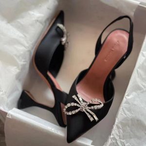 Amina Muaddi dames sandalen lederen zool ontwerper hoge hakken zwart roze diamanten ketting decoratie banket dames schoenen bruiloft sexy formele slippers met doos no359