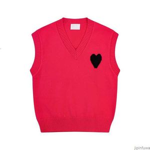 Amiparis Pull Amis Tricot Pull Gilet Sweat Mode Col en V Sans Manches Hiver AM I Paris Grand Coeur Coeur Amour Jacquard Sweatshirts Amisweater L22F