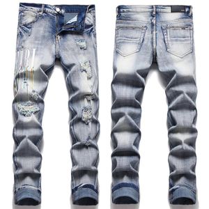 Amirii jeans ruïne gat stacking jeans heren amiril jeans baggy jeans hoge kwaliteit zware ambacht borduurwerk vintage heren jeans hiphop streetwear amirii heren jeans 393