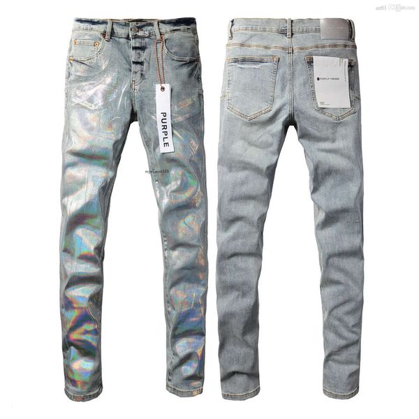 Amirir Jeans Diseñador Pila Hombres europeos Bordado Acolchado Rasgado para la marca de tendencia Pantalón vintage Para hombre Pliegue Slim Flaco Moda Jeans Jeans morados