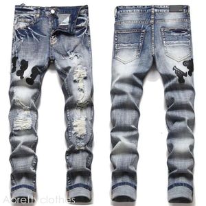 Amirir jeans heren jeans ster geborduurd gescheurd gat broek grafische motorfiets slanke fit hiphop streetwear punk denim broek 506 amirir schoen