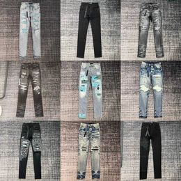 Amirir Jeans Top Quality Pantal Hole Denim Designer Mens Ripped Letter Imprike Trouing Trous Street Hip Hop Motorcycle monte