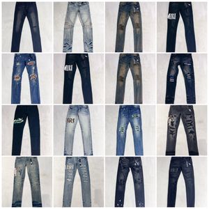 Amiriis Jeans Designers Jeans en détresse France Fashion Pierre Straitement Biker Hole Stretch Denim Pantal