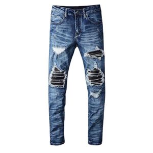 Amirs Designer Jeans Herenjeans van topkwaliteit Stapeljeans Paarse jeans voor heren Gescheurd voor trendmerk Vintage Pant Mens Fold Slim Skinny Broek