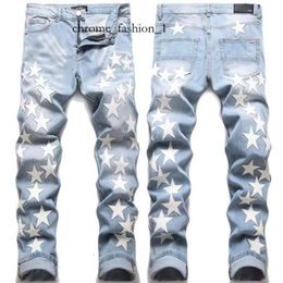 Amirs Designer Heren Jeans Amri High Street Hole Heren Dames Star Borduurpaneel Broek Stretch Slim-fit Broek Broekmaat Amri Jeans 206