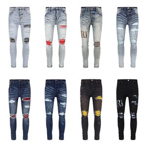 Amirs Designer Heren Jeans Paars High Street Hole Star Patch Womens Borduurpaneel Broek Stretch Slim-fit Broek 29-40