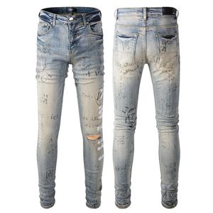 Amirs Designer Heren Jeans Paarse Jeans Mode Rechte Broek Paars Gloednieuwe Real Stretch Heren Robin Rock Revival Crystal Rivet Denim Designer Broek