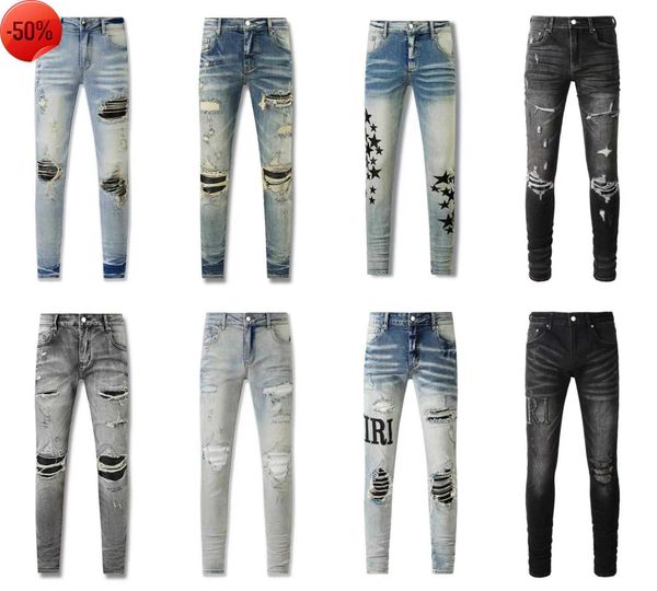 Amirs Designer Jeans para hombre Jeans morados Pantalones rectos de moda Púrpura Nuevo estiramiento real para hombre Robin Rock Revival Crystal Rivet Denim Pantalones de diseñador {categoría}