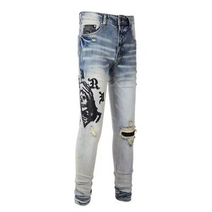 Amirs designer Jeans pour hommes jeans violets High Street Hole Star Patch Pantalon à panneau de broderie étoile pour hommes et femmes, pantalon stretch slim 936348961