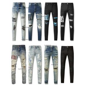 Amirs Designer Heren Paars Ksubi High Street Hole Star Patch Heren Dames Amirs Star Borduurdenim Stretch Slim-fit Broek True Jeans