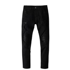 Amirs fashion jean homme coupe slim noir jean stretch américain avec trou au genou219E