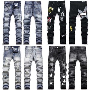 Amirs Jeans Designer Heren Jeans Slim Fit Broek Mode Hiphop Graffiti Gatborduurwerk Heren Denim Broek Elastisch Comfort Am Broek Joggingbroek