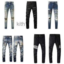 Amirs Jeans Designer Herren Lila High Street Hole Star Patch Herren Damen Stickerei Panel Hose Stretch Slim-Fit Hose W8YD