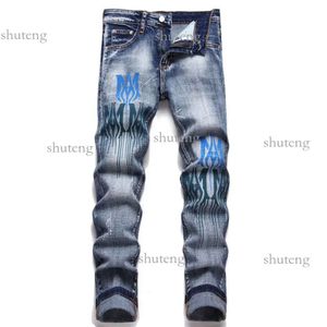 Amirs Jeans voor heren Herenjeans Gescheurde jeans met oranje sterren Regular Fit Letterborduurwerk Ritssluiting Zwart Medium potloodbroek Designer 400