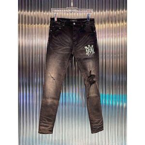 Amirs Mannen Jeans Amirs 2022 Nieuwe Wassen Water Oude Zwarte Brief Print Kniegat Slim Fit Jeans Herenmode hip Hop274N