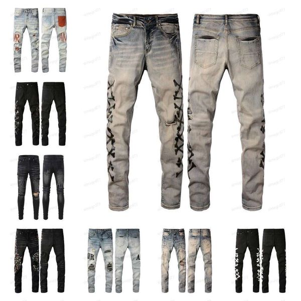 amiri Вы es vaqueros desgastados rasgados motorista delgado denim recto para hombres s impresión ejército moda hombre pantalones flacos M 7891