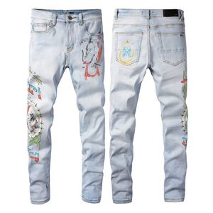 2022 Diseñador de moda para hombre Flaco Recto Delgado Ripped Jean elástico Casual Motocicleta Biker Stretch Denim Pantalones Pantalones clásicos jeans tamaño 28-40