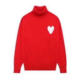 Amis Cardigan Sweater Paris Designer de moda Amisknitted gola alta bordado coração vermelho cor sólida gola alta para homens e mulheres Amisweater Mshf