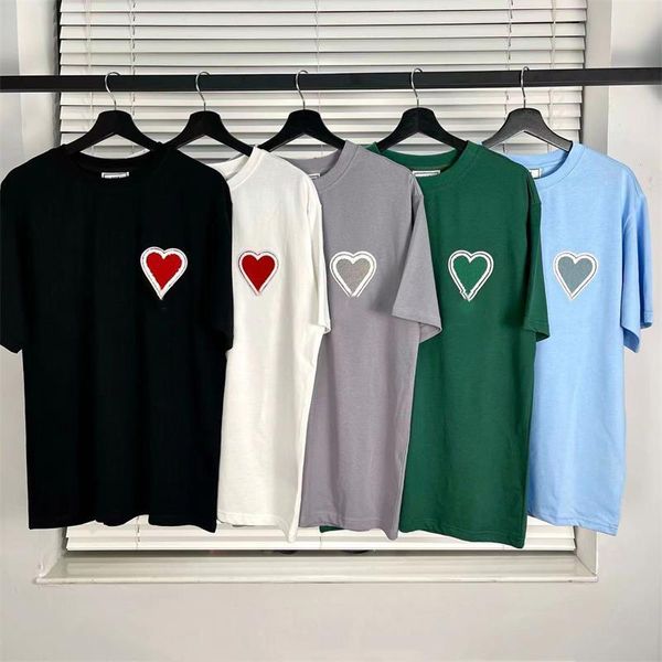AMIS Classic Red Hearts broderie T-shirts Mens Womens Same Version Summer AMIS TEES TEES MENS MEN'S PURE CORTS T-SHIRT