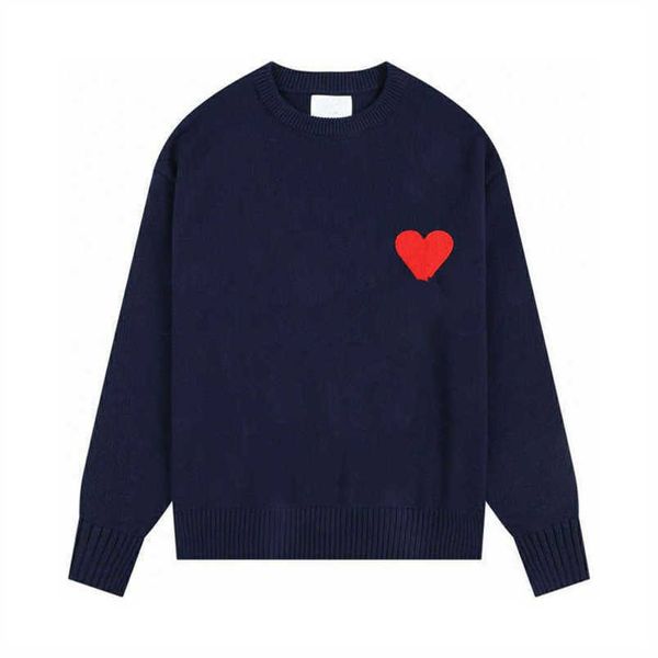 Amis Cárdigan para hombre Diseñador de moda de París Amisknitted Suéter con capucha Bordado Corazón rojo Color sólido Cuello redondo Camisas de manga larga Jumper Hombres Mujeres Pull Ofji