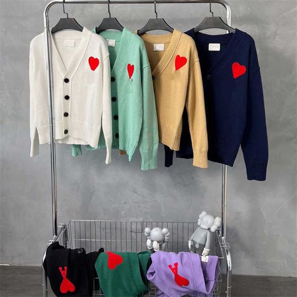 AMIs Pull Amisweater Street Fashion Hip Hop Bouton Cardigan Amishirt Pour Hommes Et Femmes Aiment La Broderie Ample Pull À Manches Longues Am I Pullover
