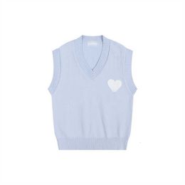 Amis Sweater Paris Fashion Knit Jumper V Neck Vest Sweat sans manches 2023 Automne Hiver Am i Heart Coeur Love Jacquard Amisweater Tvp0