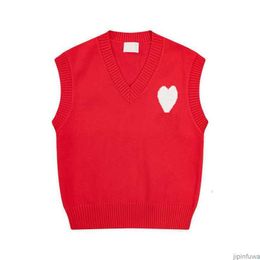 Amis Sweater Paris Fashion Knit Jumper V Neck Vest Sweat sans manches 2023 Automne Hiver AM I Heart Coeur Love Jacquard Amisweater IOLP