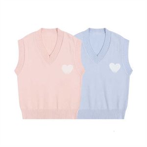 Amis Sweater Paris Fashion Knit Jumper V Cuello Chaleco Sin mangas Sudor 2023 Otoño Invierno Am i Heart Coeur Love Jacquard Amisweater Sklc