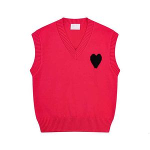 Amis Sweater Paris Fashion Knit Jumper V Neck Vest Sweat sans manches 2023 Automne Hiver Am i Heart Coeur Love Jacquard Amisweater O9w0