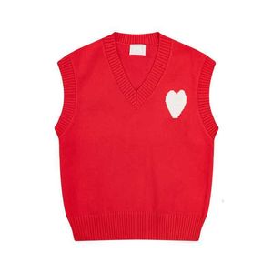 Amis Sweater Paris Fashion Knit Jumper v Neck Chaleco Sin mangas Sudor 2023 Otoño Invierno Am i Heart Coeur Love Jacquard Amisweater Lula