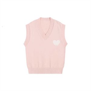 Amis Sweater Paris Fashion Jersey de punto con cuello en v Chaleco sin mangas Sudor 2023 Otoño Invierno Am i Heart Coeur Love Jacquard Amisweater 8x3v