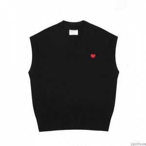 Amis Sweater Paris Fashion Knit Jumper V Neck Vest Sweat sans manches 2023 Automne Hiver AM I Heart Coeur Love Jacquard Amisweater LJ3U