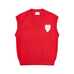 Amis gilet tricot pull créateur de mode paris Amisweater sans manches rouges coeur imprimé sportif décontracté masculin et féminin de base de base AMISHIRT IS73