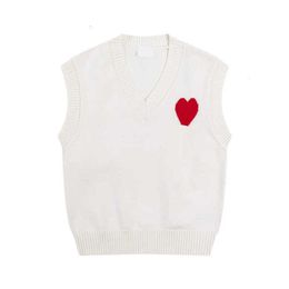 Amis Gilet Pull En Tricot Paris Créateur De Mode Amisweater Sans Manches Coeur Rouge Imprimé Sport Casual Hommes Et Femmes Base Top Amishirt 97e8