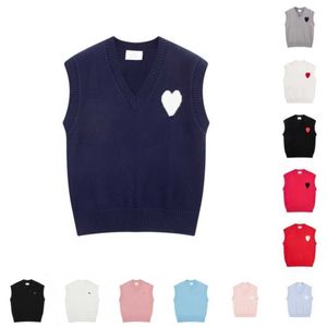 Amis Gilet Pull sans manches col en V Paris Mode Tricot Jumper High Street Sweat Hiver Suis-je Coeur Coeur Amour Jacquard Amisweater Zqyj