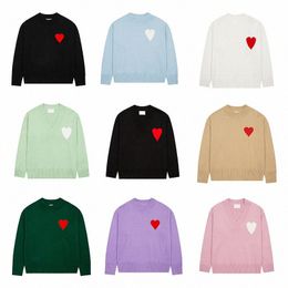 Amisweater Fashion Mens Designer Amishirts Sweater Tricoted Broidered A Heart Color Big Love Love Round Long Sleeve Knit Jumper UK France High Street