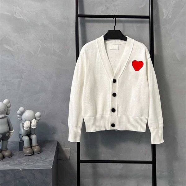 Amisweater Street Fashion Hip Hop Button Cardigan Amishirt pour hommes et femmes Love Broderie Ample Pull à manches longues Am i 14nx