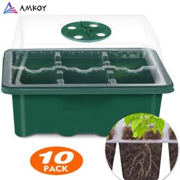 AMKOY 6/12 Cellules Seed Starter Kit Plant Seeds Grow Box cSeedling Trays Germination Box avec Dome et Base 210615