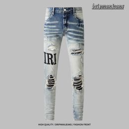 AMLRl jeans designer Heren jeans paarse jeans High Street Hole Star Patch Heren dames amirs ster borduurpaneel broek stretch slim-fit broek broek