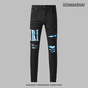 AMlRl jeans heren jeans designer jeans zwarte jeans broek luxe designer denim broek verontruste gescheurde biker jean slim fit jeans motorfiets heren skinny jeans drip jeans