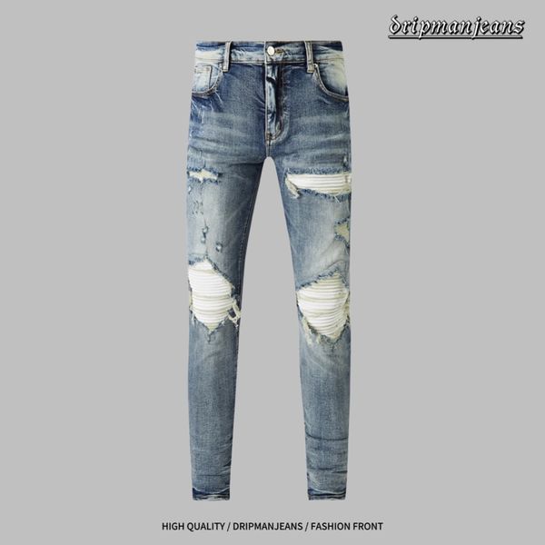 AMlRl jeans jeans pour hommes rap slim fit jeans pantalons pour hommes déchiré patch moto denim stretch populaire stretch moto mode hiphop pantalon pantalons jeans goutte à goutte