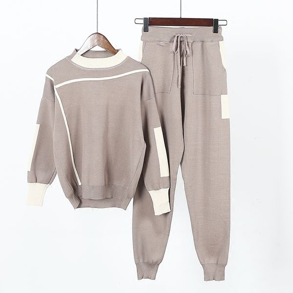 Amolapha Femmes Pulls tricotés Pantalons 2pcs Track Suits Femme Casual Pantalon tricoté + Jumper Tops Vêtements Ensembles Robes 201119